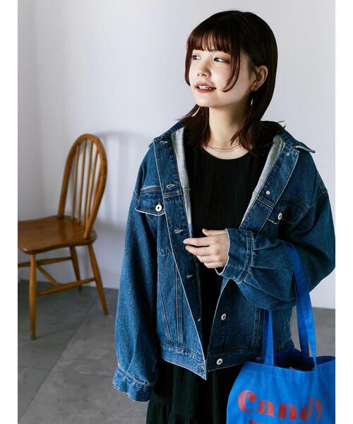 ehka sopo（エヘカソポ）の「ルーズデニムジャケット(セットアップ可)（ノーカラージャケット・レディース・チャコールグレー/ブルー/サックスブルー・F）」の21枚目の写真