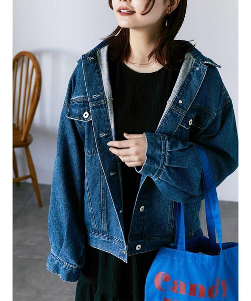 ehka sopo（エヘカソポ）の「ルーズデニムジャケット(セットアップ可)（ノーカラージャケット・レディース・チャコールグレー/ブルー/サックスブルー・F）」の22枚目の写真