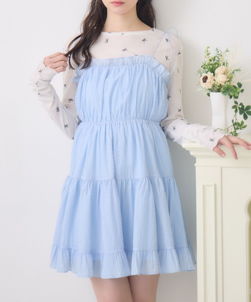 ems excite（エムズエキサイト）の「【新色追加】ダブルリボンティアードチュニック（ワンピース・レディース・ホワイト系その他/ブラック/ブルー/ホワイト・FREE）」の4枚目の写真