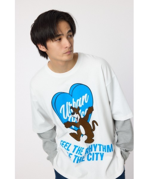 RODEO CROWNS WIDE BOWL(ロデオクラウンズワイドボウル)の「ハートパネルレイヤードロングスリーブTシャツ(Tシャツ/カットソー・メンズ・ブラック/ホワイト/グリーン・MEDIUM/LARGE)」の2枚目の写真