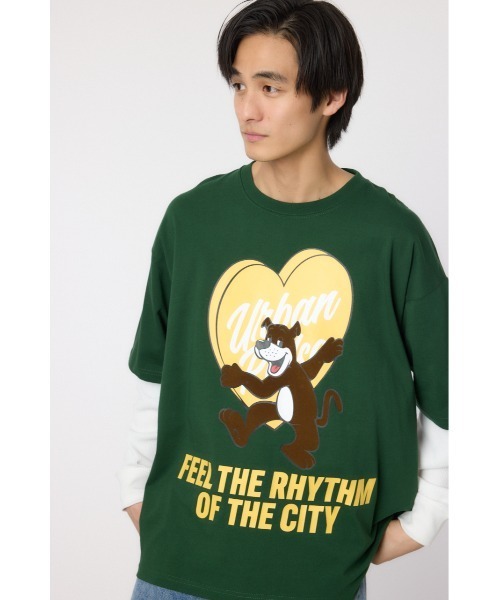 RODEO CROWNS WIDE BOWL(ロデオクラウンズワイドボウル)の「ハートパネルレイヤードロングスリーブTシャツ(Tシャツ/カットソー・メンズ・ブラック/ホワイト/グリーン・MEDIUM/LARGE)」の3枚目の写真
