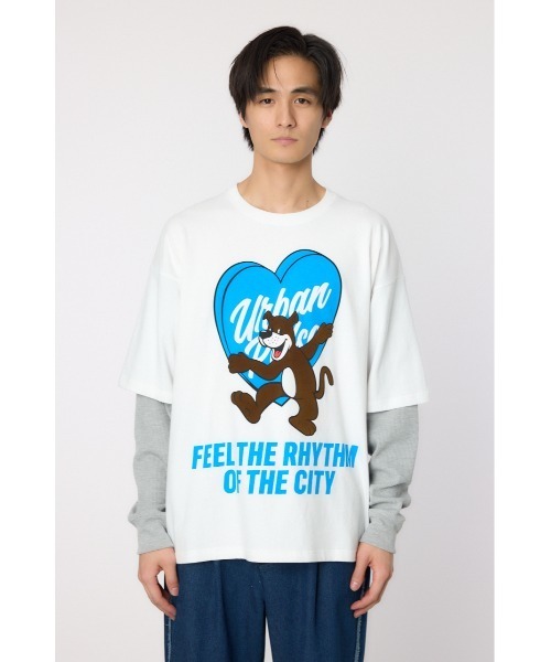 RODEO CROWNS WIDE BOWL(ロデオクラウンズワイドボウル)の「ハートパネルレイヤードロングスリーブTシャツ(Tシャツ/カットソー・メンズ・ブラック/ホワイト/グリーン・MEDIUM/LARGE)」の4枚目の写真