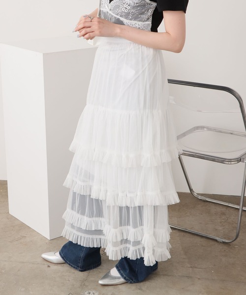 ROOPTOKYO(ループトウキョウ)の「Basic Tiered Long Skirt / ベーシック ティアードロングスカート(スカート・レディース・ホワイト/ベージュ/ブラック・FREE)」の2枚目の写真