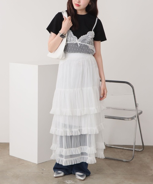 ROOPTOKYO(ループトウキョウ)の「Basic Tiered Long Skirt / ベーシック ティアードロングスカート(スカート・レディース・ホワイト/ベージュ/ブラック・FREE)」の22枚目の写真