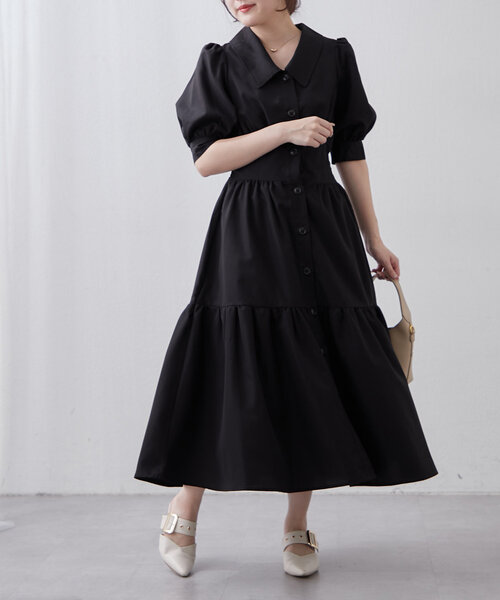 continuer de NICE CLAUP(コンティニューデナイスクラップ)の「【フェミニン春ワンピ】ティアード半袖ワンピ(ワンピース・レディース・ブラック/ベージュ/ライトブルーグレー・FREE)」の5枚目の写真