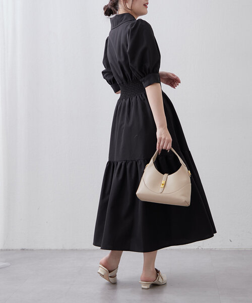 continuer de NICE CLAUP(コンティニューデナイスクラップ)の「【フェミニン春ワンピ】ティアード半袖ワンピ(ワンピース・レディース・ブラック/ベージュ/ライトブルーグレー・FREE)」の8枚目の写真