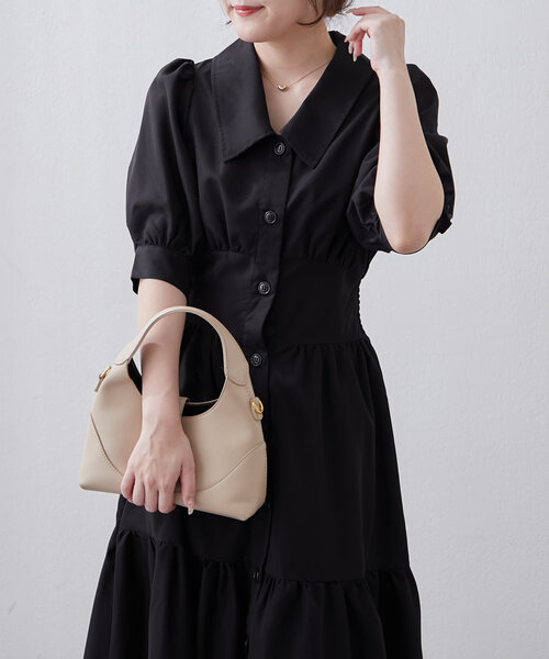 continuer de NICE CLAUP(コンティニューデナイスクラップ)の「【フェミニン春ワンピ】ティアード半袖ワンピ(ワンピース・レディース・ブラック/ベージュ/ライトブルーグレー・FREE)」の9枚目の写真