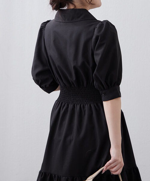 continuer de NICE CLAUP(コンティニューデナイスクラップ)の「【フェミニン春ワンピ】ティアード半袖ワンピ(ワンピース・レディース・ブラック/ベージュ/ライトブルーグレー・FREE)」の10枚目の写真