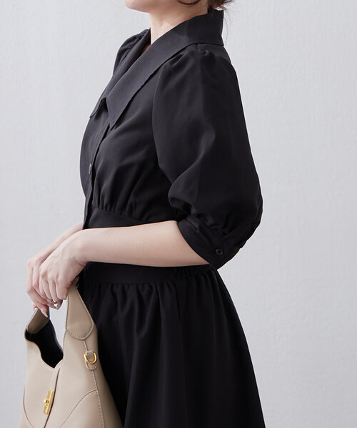 continuer de NICE CLAUP(コンティニューデナイスクラップ)の「【フェミニン春ワンピ】ティアード半袖ワンピ(ワンピース・レディース・ブラック/ベージュ/ライトブルーグレー・FREE)」の11枚目の写真