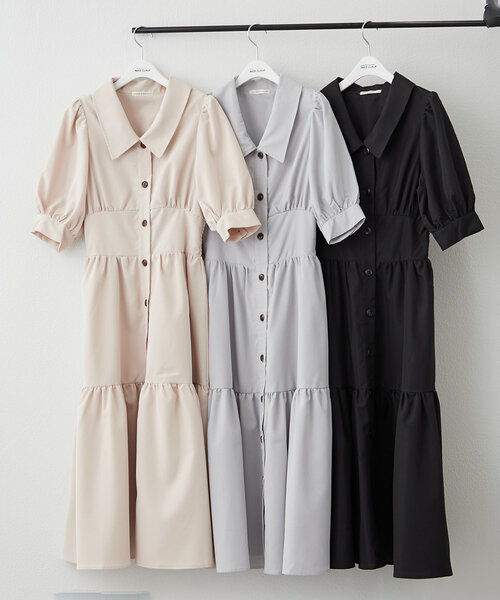 continuer de NICE CLAUP(コンティニューデナイスクラップ)の「【フェミニン春ワンピ】ティアード半袖ワンピ(ワンピース・レディース・ブラック/ベージュ/ライトブルーグレー・FREE)」の12枚目の写真