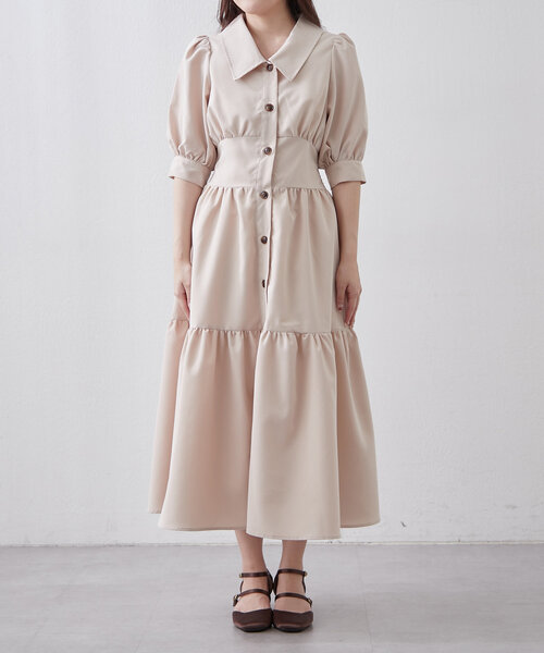 continuer de NICE CLAUP(コンティニューデナイスクラップ)の「【フェミニン春ワンピ】ティアード半袖ワンピ(ワンピース・レディース・ブラック/ベージュ/ライトブルーグレー・FREE)」の16枚目の写真