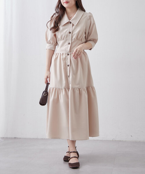 continuer de NICE CLAUP(コンティニューデナイスクラップ)の「【フェミニン春ワンピ】ティアード半袖ワンピ(ワンピース・レディース・ブラック/ベージュ/ライトブルーグレー・FREE)」の22枚目の写真