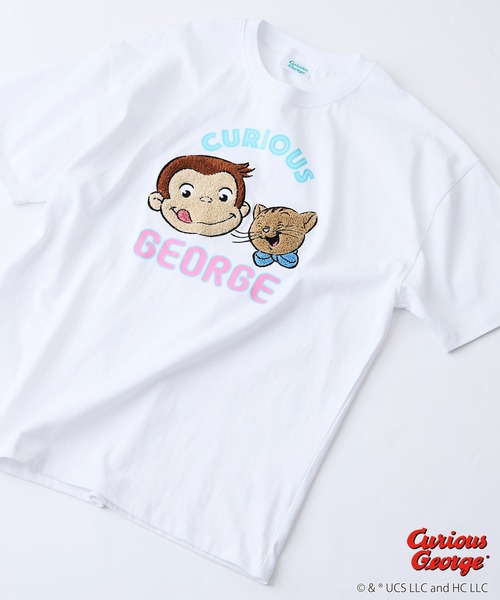 JEANS MATE(ジーンズメイト)の「【CURIOUS GEORGE/おさるのジョージ】オリジナルデザイン Tシャツ ジョージ ドロップショルダー ビッグシルエット ユニセックス(Tシャツ/カットソー・メンズ・ホワイト/ダークグリーン/オフホワイト・LARGE/MEDIUM/X-LARGE/SMALL)」の2枚目の写真