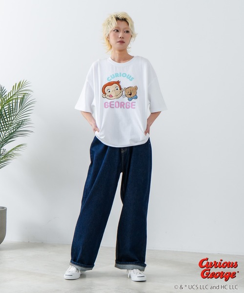 JEANS MATE(ジーンズメイト)の「【CURIOUS GEORGE/おさるのジョージ】オリジナルデザイン Tシャツ ジョージ ドロップショルダー ビッグシルエット ユニセックス(Tシャツ/カットソー・メンズ・ホワイト/ダークグリーン/オフホワイト・LARGE/MEDIUM/X-LARGE/SMALL)」の16枚目の写真
