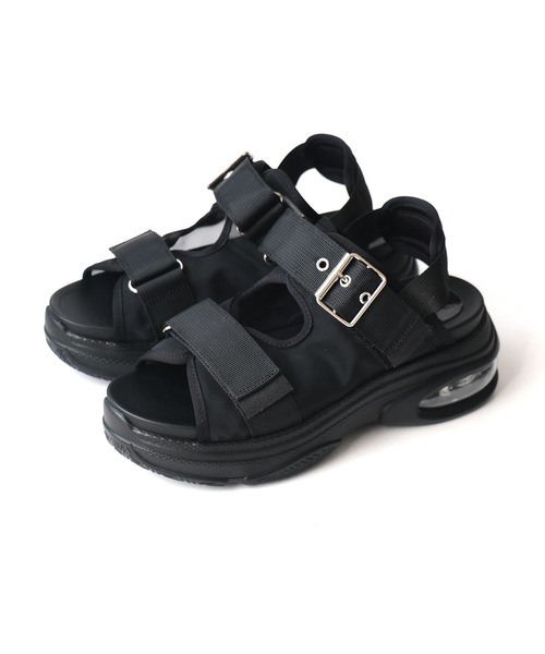 ブラック スポーツサンダル エアクッション 厚底シアースポーツサンダル エアークッション（サンダル