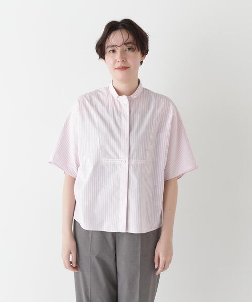 human woman（ヒューマンウーマン）の「◆ストライプローンカレンダードルマンボザムシャツ（シャツ/ブラウス・レディース・ピンク系その他3/ブルー系その他3/チャコールグレー・MEDIUM）」の5枚目の写真
