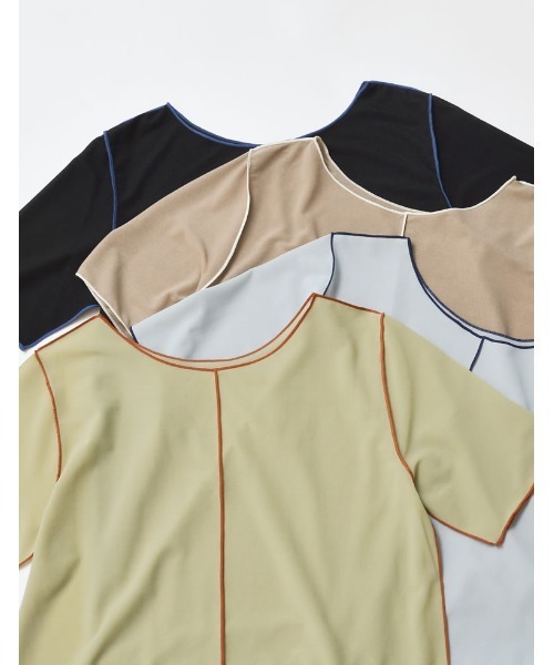 Re:EDIT(リエディ)の「前後2WAYシアーカットソー配色半袖トップス(Tシャツ/カットソー・レディース・ブラック/グレイッシュベージュ/ブルー/グリーン・MEDIUM/LARGE)」の21枚目の写真