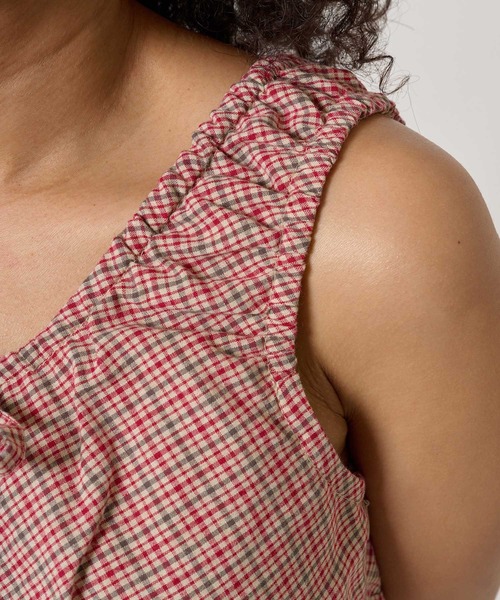 チェック柄 ノースリーブギャザーワンピース TINA：JOJUN