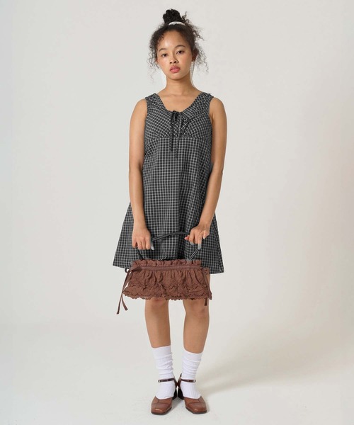 チェック柄 ノースリーブギャザーワンピース TINA：JOJUN チェック柄 ノースリーブギャザーワンピース TINA：JOJUN（ワンピース