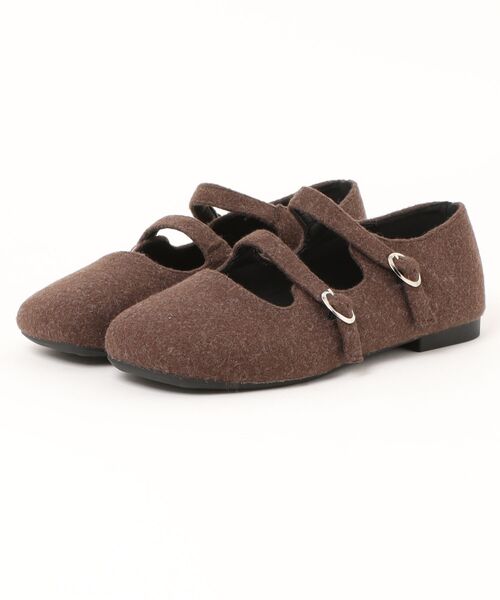 セール】【shoes 365】ダブルストラップフラットシューズ