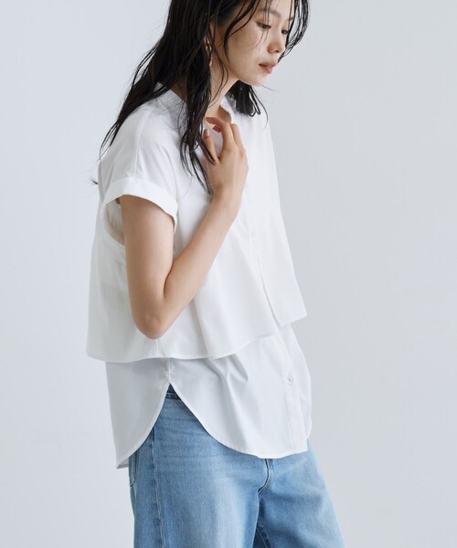 GALLEST（ギャレスト）の「2WAYペプラムシャツ（シャツ/ブラウス・レディース・ネイビー/ブルー系その他/ブルー系その他4/ホワイト系/ブラック系2・38）」の2枚目の写真