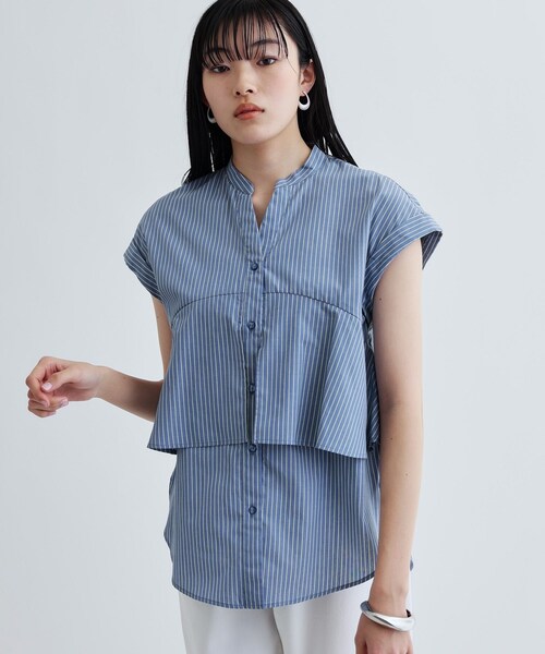 GALLEST（ギャレスト）の「2WAYペプラムシャツ（シャツ/ブラウス・レディース・ネイビー/ブルー系その他/ブルー系その他4/ホワイト系/ブラック系2・38）」の5枚目の写真