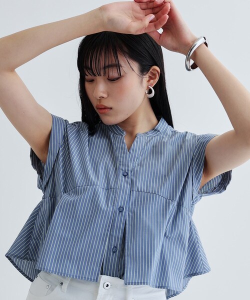 GALLEST（ギャレスト）の「2WAYペプラムシャツ（シャツ/ブラウス・レディース・ネイビー/ブルー系その他/ブルー系その他4/ホワイト系/ブラック系2・38）」の6枚目の写真