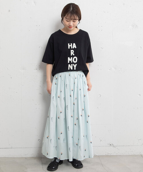セール】＜made in INDIA＞シロツメクサ刺繍ギャザースカート