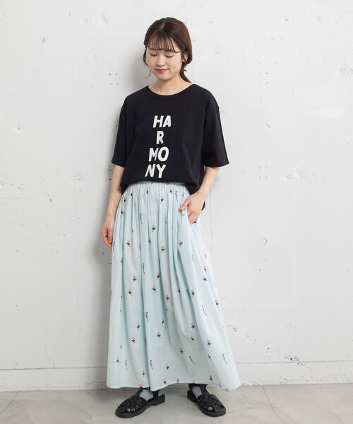 POU DOU DOU（プードゥドゥ）の「＜made in INDIA＞シロツメクサ刺繍ギャザースカート（スカート・レディース・ライトブルー/キナリ/ダークグレー・M）」の5枚目の写真