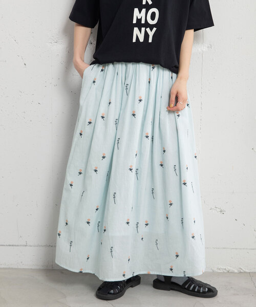 POU DOU DOU（プードゥドゥ）の「＜made in INDIA＞シロツメクサ刺繍ギャザースカート（スカート・レディース・ライトブルー/キナリ/ダークグレー・M）」の9枚目の写真