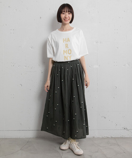 POU DOU DOU（プードゥドゥ）の「＜made in INDIA＞シロツメクサ刺繍ギャザースカート（スカート・レディース・ライトブルー/キナリ/ダークグレー・M）」の13枚目の写真