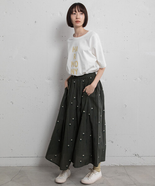 POU DOU DOU（プードゥドゥ）の「＜made in INDIA＞シロツメクサ刺繍ギャザースカート（スカート・レディース・ライトブルー/キナリ/ダークグレー・M）」の15枚目の写真