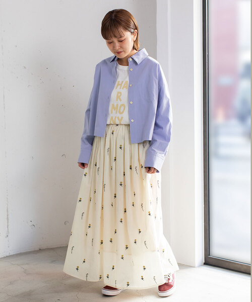 セール】＜made in INDIA＞シロツメクサ刺繍ギャザースカート