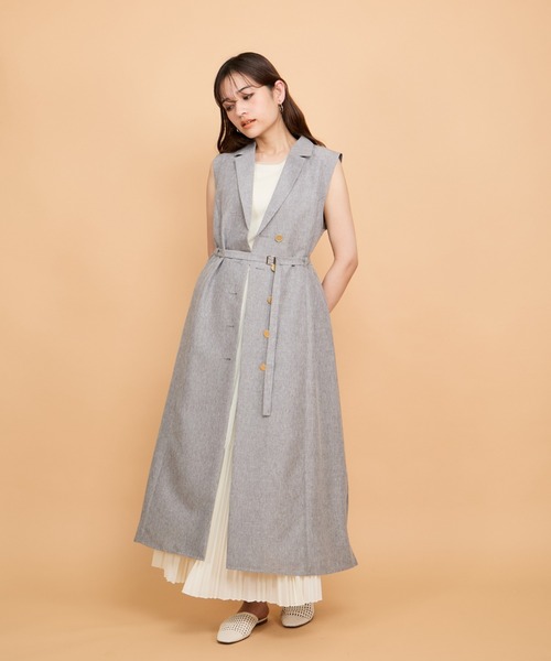 QUEENS COURT（クイーンズコート）の「リネンライクシャンブレージレワンピース≪手洗い可能≫（ワンピース・レディース・ネイビー/ベージュ/ライトグレー・M）」の8枚目の写真