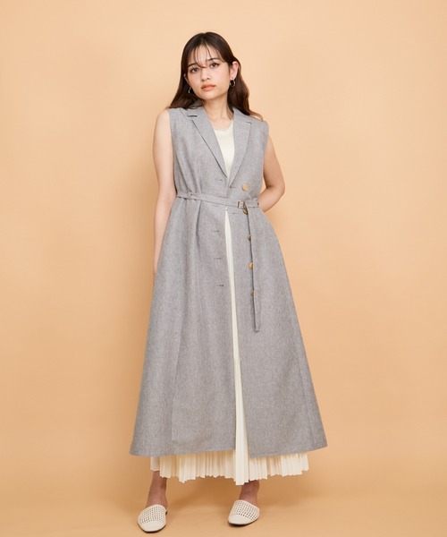 QUEENS COURT（クイーンズコート）の「リネンライクシャンブレージレワンピース≪手洗い可能≫（ワンピース・レディース・ネイビー/ベージュ/ライトグレー・M）」の10枚目の写真