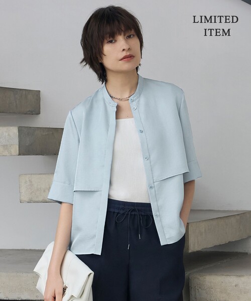 ICB(アイシービー)の「シルキーツイル 半袖クロップドシャツ(シャツ/ブラウス・レディース・ネイビー系/ブルー系/スカイブルー系/グレー系/アイボリー系・48/46/44/42/40)」の3枚目の写真