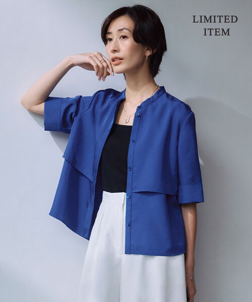 ICB(アイシービー)の「シルキーツイル 半袖クロップドシャツ(シャツ/ブラウス・レディース・ネイビー系/ブルー系/スカイブルー系/グレー系/アイボリー系・48/46/44/42/40)」の5枚目の写真