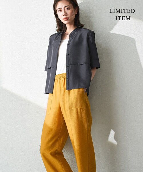 ICB(アイシービー)の「シルキーツイル 半袖クロップドシャツ(シャツ/ブラウス・レディース・ネイビー系/ブルー系/スカイブルー系/グレー系/アイボリー系・48/46/44/42/40)」の6枚目の写真