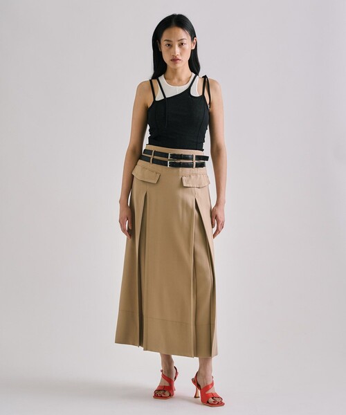 Double Belted Inverted Pleats Skirt｜セットアップ