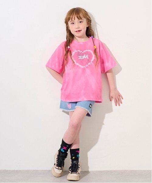 X-girl Stages(エックスガールステージス)の「【TBSドラマ フェイクマミー 着用アイテム】ハートタイダイ半袖Tシャツ(Tシャツ/カットソー・キッズ・カラフル/ピンク/グレー・130cm/100cm/80cm/110cm/90cm/140cm/120cm)」の12枚目の写真
