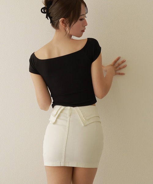 M DOLLY(エムドリー)の「waist cuff denim skirt/ウエストカフデニムスカート(デニムスカート・レディース・ホワイト/ブルー・S/M)」の5枚目の写真