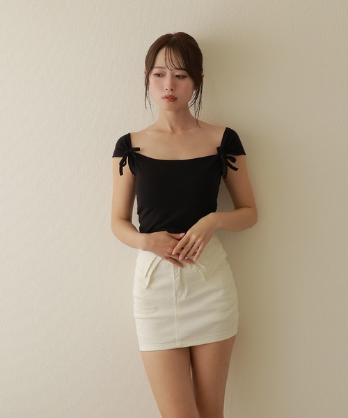 M DOLLY(エムドリー)の「waist cuff denim skirt/ウエストカフデニムスカート(デニムスカート・レディース・ホワイト/ブルー・S/M)」の6枚目の写真