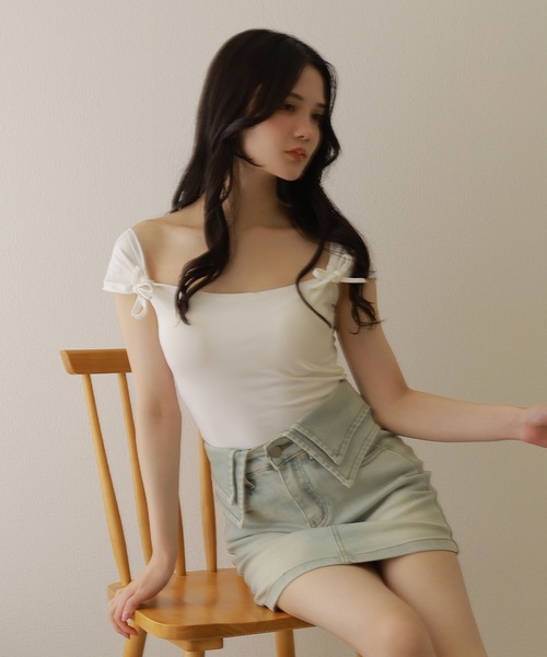 M DOLLY(エムドリー)の「waist cuff denim skirt/ウエストカフデニムスカート(デニムスカート・レディース・ホワイト/ブルー・S/M)」の8枚目の写真