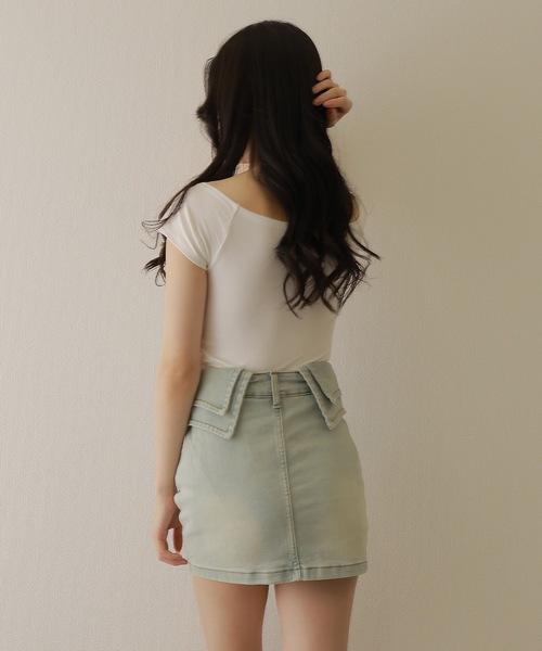M DOLLY(エムドリー)の「waist cuff denim skirt/ウエストカフデニムスカート(デニムスカート・レディース・ホワイト/ブルー・S/M)」の10枚目の写真
