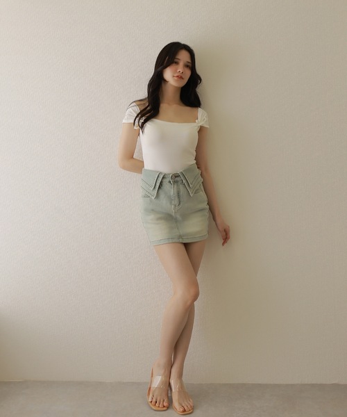 M DOLLY(エムドリー)の「waist cuff denim skirt/ウエストカフデニムスカート(デニムスカート・レディース・ホワイト/ブルー・S/M)」の12枚目の写真