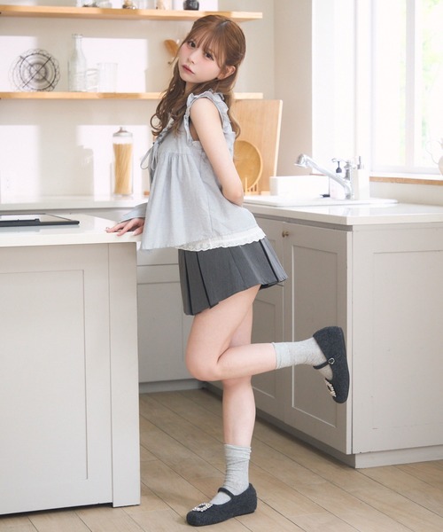 TITTY&CO.（ティティーアンドコー）の「ギンガムフリルノースリブラウス（シャツ/ブラウス・レディース・グレー/ネイビー・FREE）」の11枚目の写真