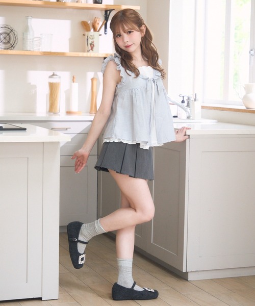 TITTY&CO.（ティティーアンドコー）の「ギンガムフリルノースリブラウス（シャツ/ブラウス・レディース・グレー/ネイビー・FREE）」の8枚目の写真