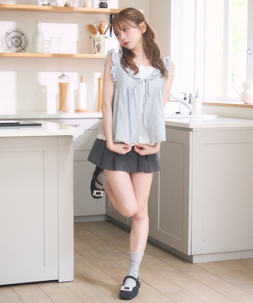 TITTY&CO.（ティティーアンドコー）の「ギンガムフリルノースリブラウス（シャツ/ブラウス・レディース・グレー/ネイビー・FREE）」の9枚目の写真