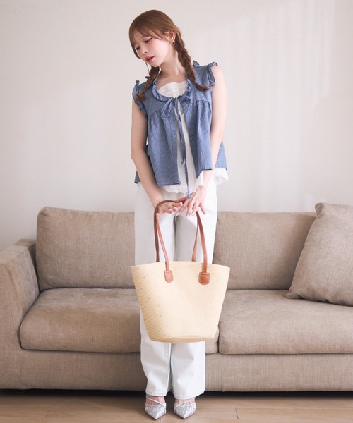 TITTY&CO.（ティティーアンドコー）の「ギンガムフリルノースリブラウス（シャツ/ブラウス・レディース・グレー/ネイビー・FREE）」の21枚目の写真