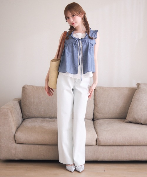 TITTY&CO.（ティティーアンドコー）の「ギンガムフリルノースリブラウス（シャツ/ブラウス・レディース・グレー/ネイビー・FREE）」の22枚目の写真